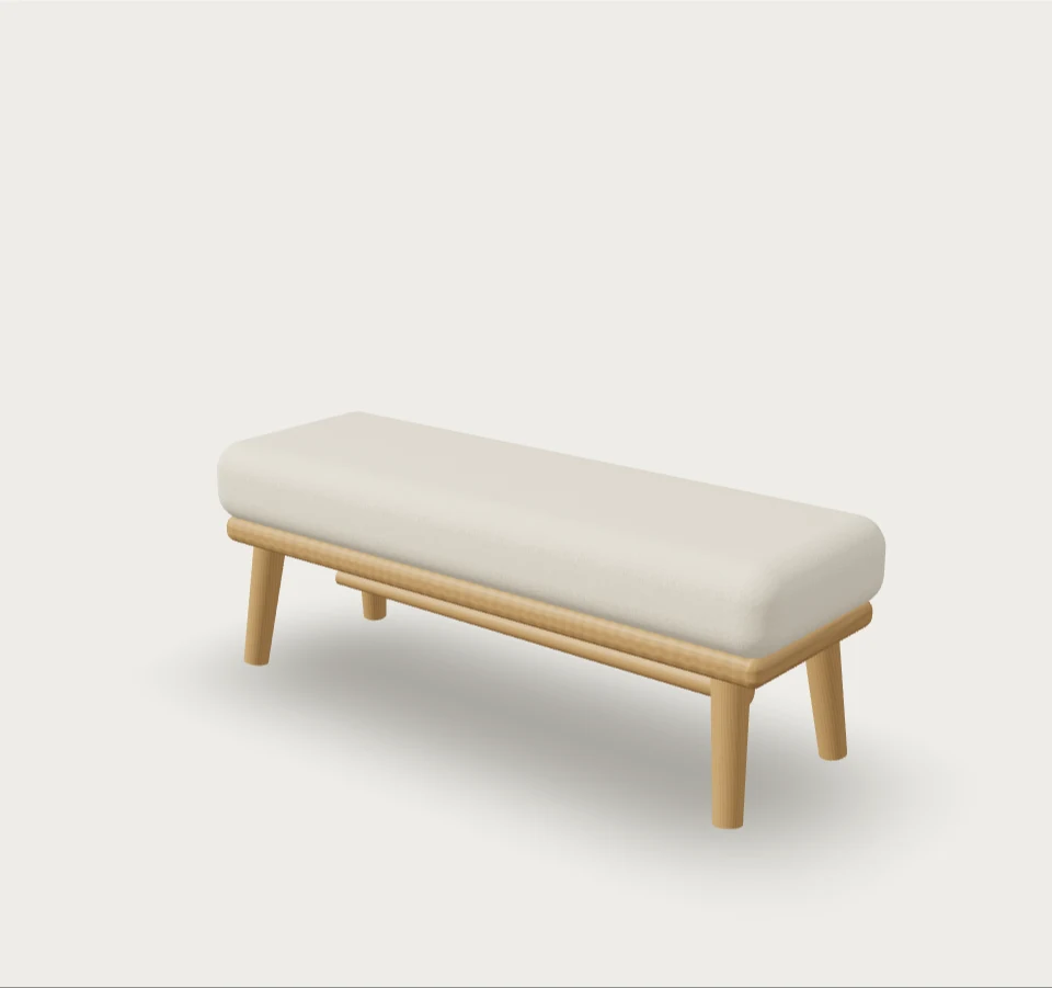 Fold Bench in natural oak with ivory bouclé