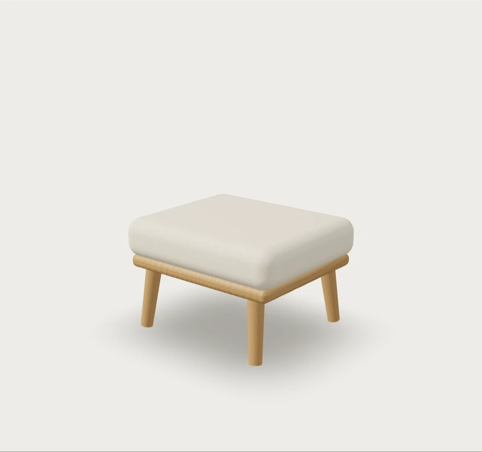 Forma Ottoman in natural oak with ivory bouclé